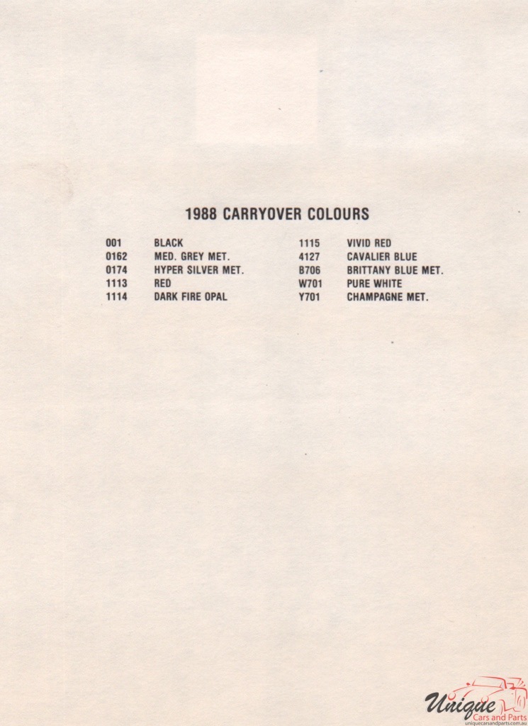1988 Isuzu Paint Charts ECS 2